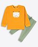Ariel Cotton Knit Full Sleeves Animal Designed Tee With Pant Set - Mustard & Green
