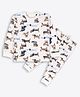 Ariel Cotton Knit Full Sleeves Dog Printed Coordinating Tee With Pant Set - Cream