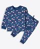 Cotton Knit Full Sleeves Cherries Printed Coordinating Tee With Pant Set - Blue