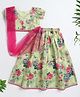 The Magic Wand Woven Half Puffed Slevees Floral Printed Gota Lace Embellished Lehenga Choli With Dupatta Set - Green