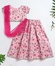 The Magic Wand Woven Half Puffed Slevees Floral Printed Gota Lace Embellished Lehenga Choli With Dupatta Set - Pink
