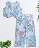 The Magic Wand Cotton Woven Sleeveless Floral Printed Top & Palazzo Set - Blue