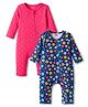 Babyhug 100% Cotton Knit Full Sleeves Rompers With Floral & Polka Dot Print Pack of 2 - Navy Blue & Pink