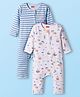 Babyhug 100% Cotton Interlock Knit Romper With Nautical Theme Print Pack of 2 - Blue & White