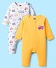 Babyhug 100% Cotton Knit Full Sleeves Romper With Vehicle Print Pack of 2 - Yellow & White