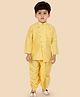 ETHNIKS NEURON Silk Woven Full Sleeves Checks Embroidered Sequins Embellished Kurta Dhoti Set - Lemon & Light Yellow