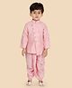 ETHNIKS NEURON Silk Woven Full Sleeves Checks Embroidered Sequins Embellished Kurta Dhoti Set - Pink