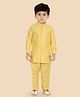 ETHNIKS NEURON Silk Woven Full Sleeves Checked Embroidered Sequins Embellished Kurta Pyjama Set - Golden