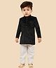 ETHNIKS NEURON Velvet Woven Full Sleeves Bird Embroidered Beads Embellished Jodhpuri Pant Set - Black