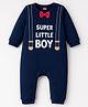 Babyhug 100% Cotton Knit Full Sleeves Romper With Text Print & Bow Applique - Navy Blue