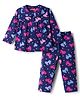 Babyhug Cotton Knit Full Sleeves Co-ords Night Suit With Bow Print - Navy Blue