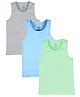Kiddopanti Cotton Knit Pack Of 3 Sleeveless Solid Vests - Blue Grey Melange & Green