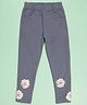 Kiddopanti Knit Stones and Flower Applique Detailed  Jeggings - Light Grey