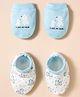 Doodle Poodle 100% Cotton Knit Booties with Animal Print Pack Of 2 - White & Light Blue