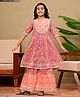 FlyFinns Cotton Woven Three Fourth Sleeves Floral Printed Gota Lace Embellished Kurti & Sharara Set - Pink