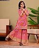 FlyFinns Cotton Woven Three Fourth Sleeves Floral Printed Gota Lace Embellished Kurti & Sharara Set - Pink