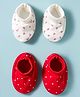 Doodle Poodle 100% Cotton Knit Booties with Polka Dot & Floral Print Pack Of 2 - White & Red
