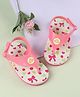 Babyoye Velcro Closure Flip Flops With Floral & Heart Print - Pink