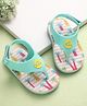 Babyoye Velcro Closure Flip Flops with Tree Print & Applique - Teal
