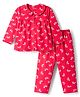 Babyhug Cotton Knit Full Sleeves Co-ords Night Suit With Bow Print - Red