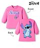Bonfino Disney Terry Knit Drop Shoulder Full Sleeves Frock with Front & Back Lilo & Stitch Graphic - Pink