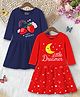 Trampoline Cotton Blend Knit Pack Of 2 Three Fourth Sleeves Little Dreamer Text & Strawberry Printed Dress - Red & Blue