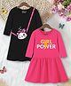 Trampoline Cotton Blend Knit Pack Of 2 Three Fourth Sleeves  Girl Power Text & Cute Kitten Printed Dress - Pink & Black