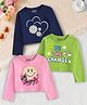 Trampoline Cotton Blend Knit  Pack Of 3 Full Sleeves Stay Happy Text & Heart Printed  Tops - Multi Colour