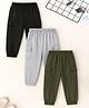 Trampoline Cotton Blend Knit Pack Of 3 Solid Cargo Joggers - Black Green & Grey