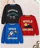 Trampoline Fleece Knit Pack Of 3 Full Sleeves Dinosaur & Space Theme Printed Light Winter Sweatshirts - Multi Colour