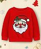 Trampoline Fleece Knit Christmas Theme Full Sleeves Santa Claus Face Patch Embroidered Light Winter Sweatshirt - Red