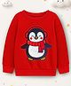 Trampoline Fleece Knit Full Sleeves Penguin Patch Embroidered Light Winter Sweatshirt - Red