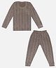 Trampoline Knit Full Sleeves Striped Thermal Sets - Brown