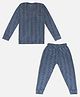 Trampoline Knit Full Sleeves Striped Thermal Sets - Blue
