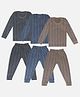 Trampoline Knit Pack of 3 Full Sleeves Striped Thermal Sets - Grey Blue & Brown