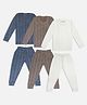 Trampoline Knit Pack Of 3 Full Sleeves Striped Thermal Sets - Brown Blue & White