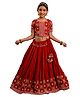 Cutiediva Cotton Blend Woven Half Sleeves Floral Embroidered Cowrie Shells Embellished Lehenga Choli Set - Maroon