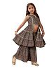 Cutiediva Cotton Woven Sleeveless Floral Printed Lace Embellished Cut Out Detailed Kurti & Sharara Set - Grey