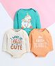 Polka Tots Cotton Knit Pack Of 3 Full Sleeves Bear & Little Peanut Text Printed Onesie - Multi Colour