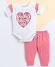 Polka Tots Cotton Knit Half Sleeves Daddys Little Girl Text Printed Onesie & Pajamas Set - Pink