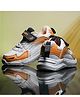 asian Mesh Detailed Abstract Designed Lace Up Shoes - Grey Orange