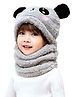 Priaansha Creation Fur Woven Panda Designed Warm Hat With Attached Scarf - Grey - Circumference 56 Cm