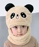 Priaansha Creation Fur Woven Panda Designed Warm Hat With Attached Scarf - Beige - Circumference 56 Cm