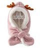 Priaansha Creation Fur Woven Winter Deer Horns Designed Warm Cap With Attached Scarf - Pink - Circumference 60 Cm