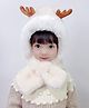 Priaansha Creation Fur Woven Winter Deer Horns Designed Warm Cap With Attached Scarf - White - Circumference 60 Cm