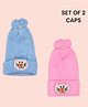 Priaansha Creation Knitted Woven Pack Of 2 Baby Animal Face Patch Detailed Caps - Multi Colour - Circumference 44 Cm