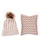 Priaansha Creation Knitted Woven Pom Pom Detailed Beanie & Muffler - Beige