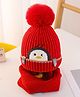 Priaansha Creation Pom Pom Detailed Penguin Designed Cap & Muffler Set - Red