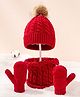 Priaansha Creation Woven Pom Pom Detailed Beanie & Muffler With Gloves Set - Maroon
