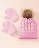 Priaansha Creation Woven Pom Pom Detailed Beanie With Gloves Set - Pink
